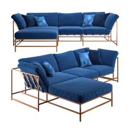 Corner sofa indigo denim copper sectional